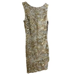 Rare Bebe Bodycon Dress Gold Silver Sequin Sz XS Made in USA Authentic Y2K FC+